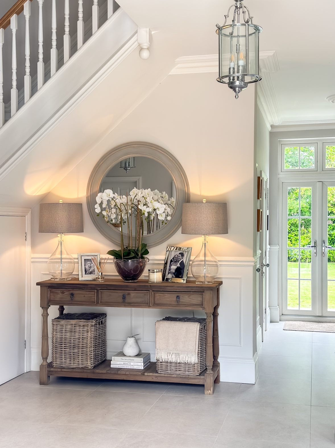 Three-drawer console table made from reclaimed, weathered pine