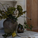 Three stems of lifelike Pussy Willow stems with green leaves