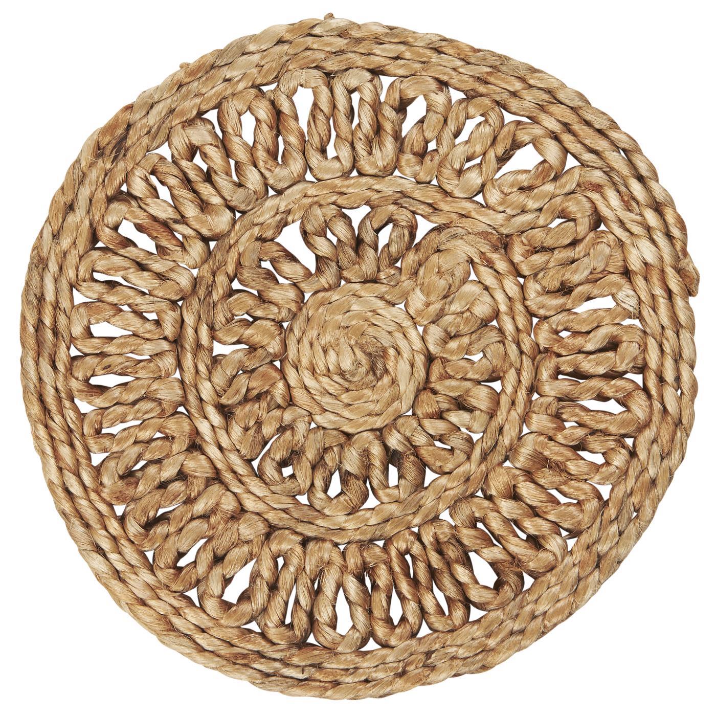Woven from jute featuring an open weave floral pattern - the circular mat in natural tones will complement every tabletop
