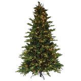 7.5FT LED Pre Lit Realistic Faux Christmas Tree with Pinecones decorated with warm white LED lights