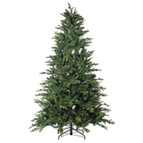 Unlit 7.5FT faux Christmas tree with pinecones and full branches on sturdy metal stand