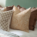 Charles Ted Bellevue Boho Floral Decorative Throw Cushion – White and Ocre Jacquard Pillow