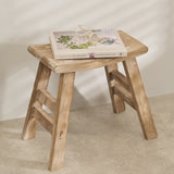 Charles Ted Rustic Wooden Stool - Handcrafted Solid Wood Accent Seat