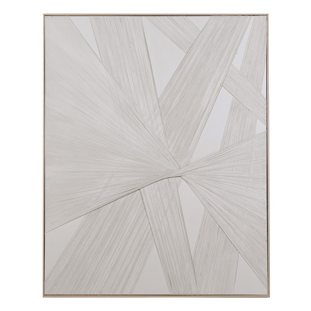 Abstract intersecting line wall art with neutral textured finish in a floating wooden frame