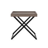 Alnwick Rectangular end table in aged oak and oak veneer, crossed black metal legs, visible grain 60W x 45D x 60H…