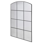 Arched Grid Antique Mirror with black metal frame and windowpane design.