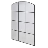 Arched Grid Antique Mirror with black metal frame and windowpane design.
