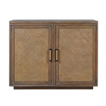 Wooden cabinet with wicker doors on a white background