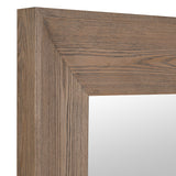 Rectangular wall mirror with wide ash wood effect frame close up