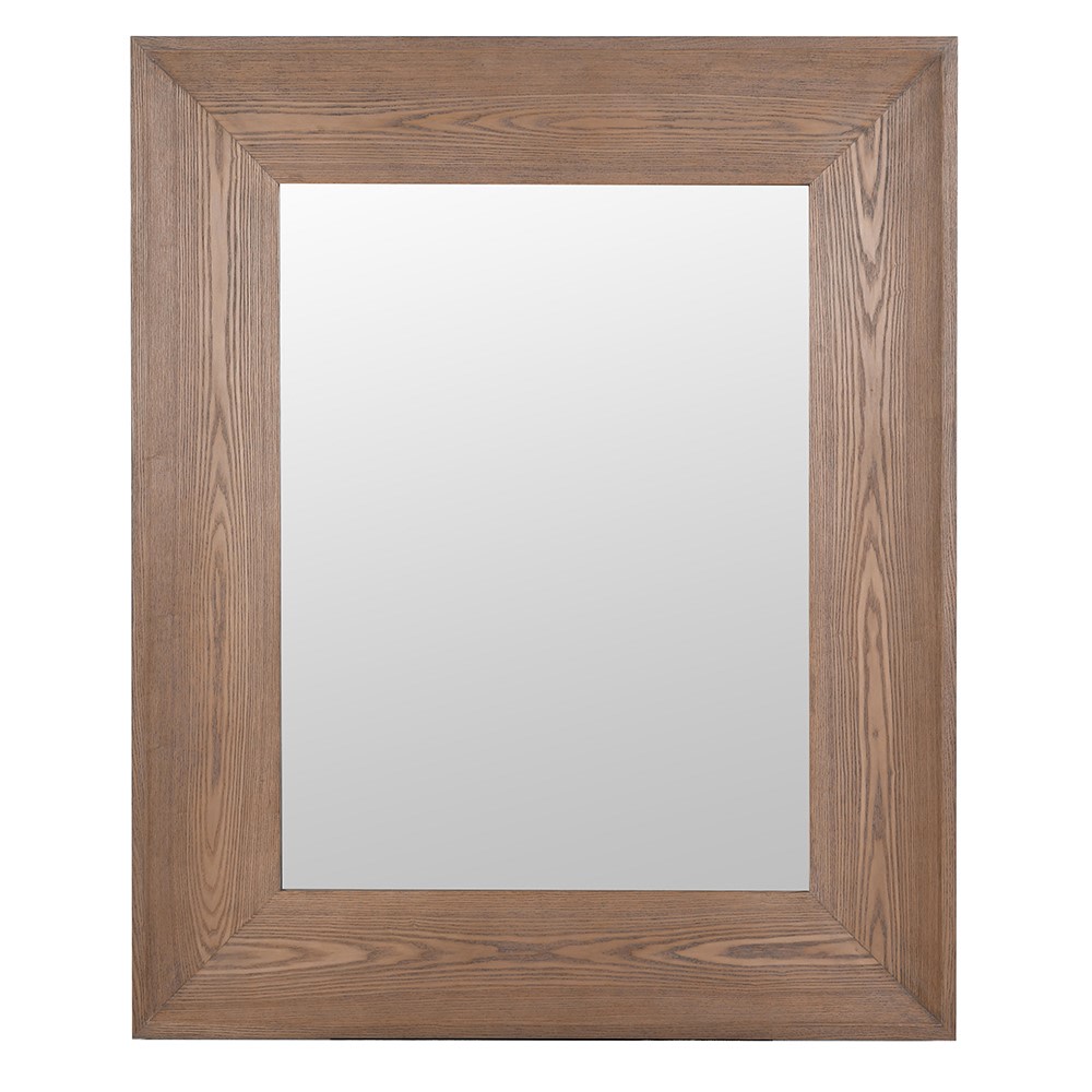 Rectangular wall mirror with wide ash wood effect frame