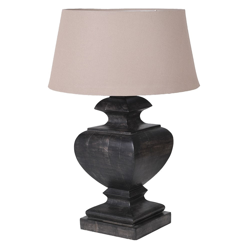 Aston table lamp with handcrafted grey mango wood base and linen shade