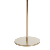 Gold metal candlestick holder with a sleek round base and modern design.