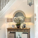 Three-drawer console table made from reclaimed, weathered pine