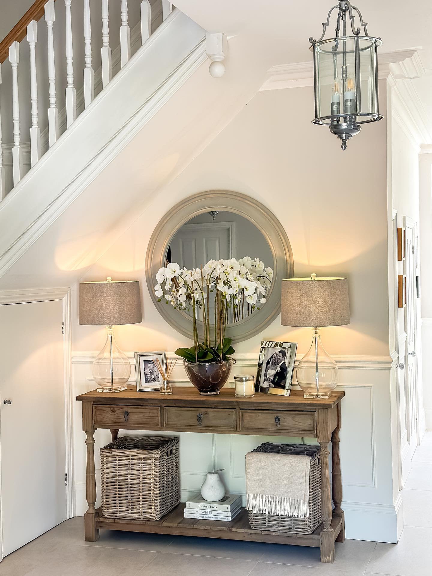 Three-drawer console table made from reclaimed, weathered pine