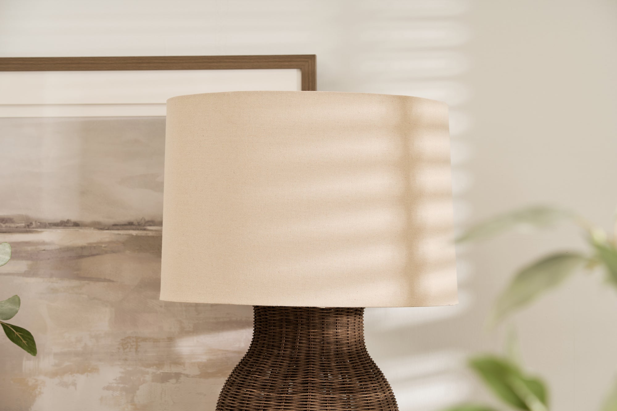 Handwoven Bali Rattan Table Lamp with Linen Shade