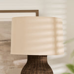 Handwoven Bali Rattan Table Lamp with Linen Shade
