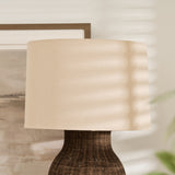 Handwoven Bali Rattan Table Lamp with Linen Shade