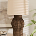 Coastal style rattan lamp with natural linen shade