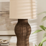 Coastal style rattan lamp with natural linen shade