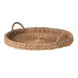 Bali seagrass round serving tray with woven handles