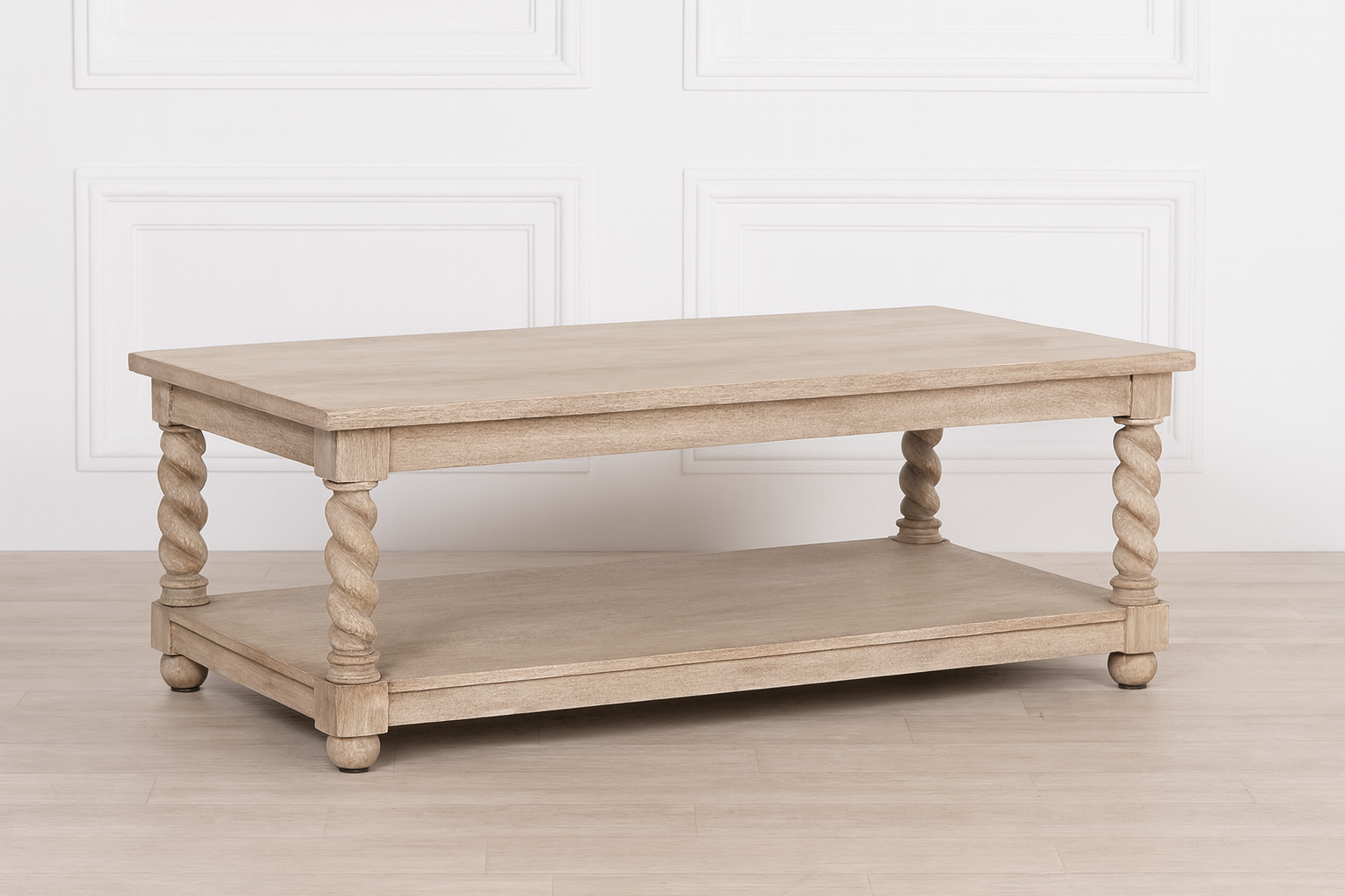 Beaumont Acacia Wood Coffee Table with twisted legs and natural finish