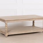 Beaumont Acacia Wood Coffee Table with twisted legs and natural finish