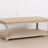 Beaumont Acacia Wood Coffee Table with twisted legs and natural finish
