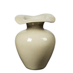 Beige glazed stoneware vase with flared rim and sculptural design, perfect for modern home decor