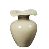 Beige glazed stoneware vase with flared rim and sculptural design, perfect for modern home decor