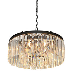 Berkshire Crystal Chandelier with bronze frame and hanging crystal prisms
