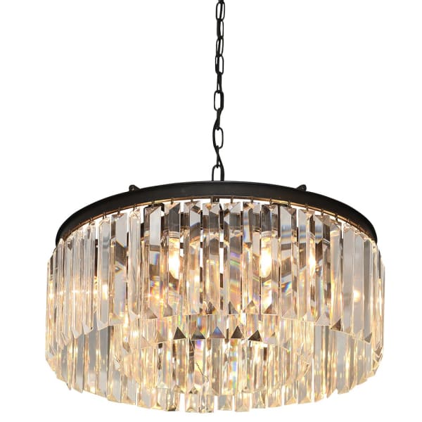 Berkshire Crystal Chandelier with bronze frame and hanging crystal prisms