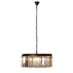 Round Berkshire Crystal Chandelier glowing with cascading crystals