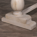 Blanche Mango Wood Dining Table with light grey rustic wash and hand-carved pedestal base