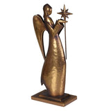 Bronze angel figurine holding a star standing on a square base