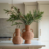 Charles Ted Harvest Handcrafted Rattan Vase with Handles – Boho Chic Decorative Accent