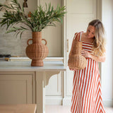 Charles Ted Harvest Handcrafted Rattan Vase with Handles – Boho Chic Decorative Accent