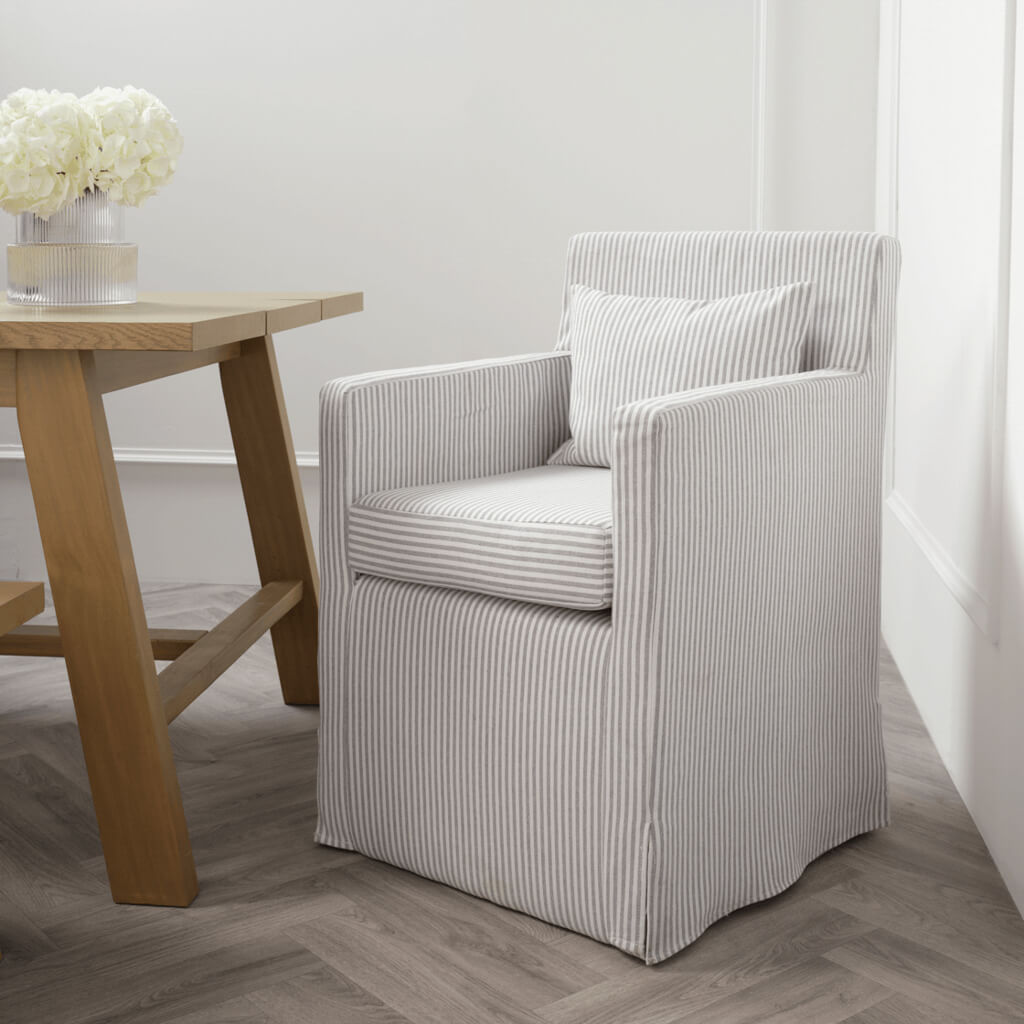 CTH Studio Loose Cover Dining Chair | Grey Stripe