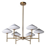 Castine Elegant Gold Six Light Chandelier with geometric gold frame