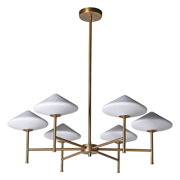 Castine Elegant Gold Six Light Chandelier with geometric gold frame