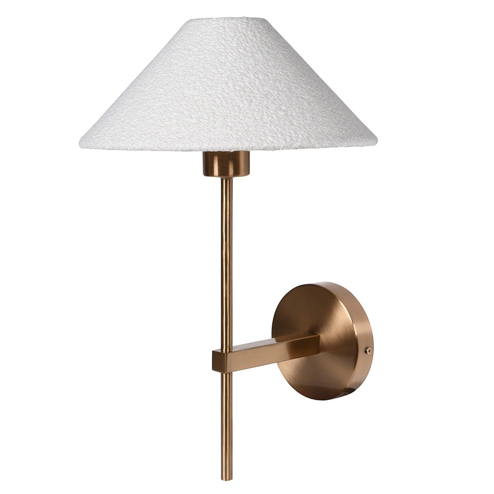 Charles Ted Eleanor Wall Light antiqued brass with boucle shade side view