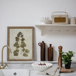 A set of two beautiful leaf prints in a fir wood frame.