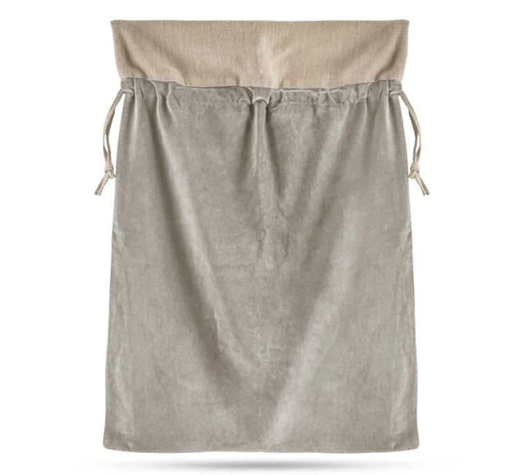 Gift sack made with grey velvet and rustic linen