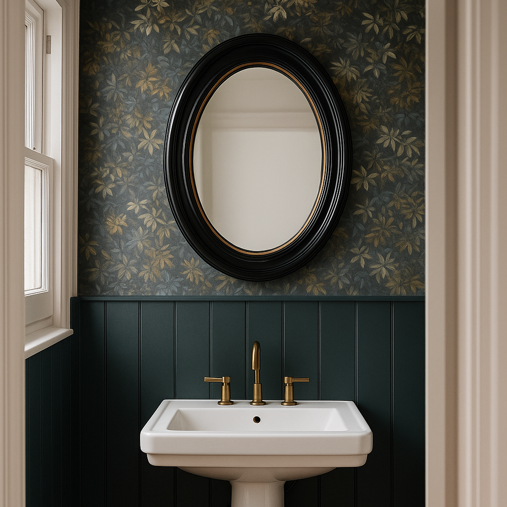 Charles Ted Elegant Oval Wall Mirror with Black and Gold Frame