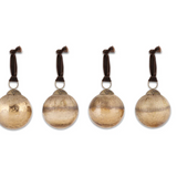 Charles Ted Gold Crackle Baubles set of four with foil finish and velvet ties displayed tabletop