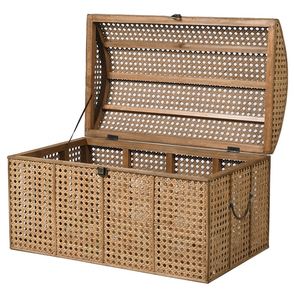 Charles Ted Handwoven Rattan Storage Trunk open with lid