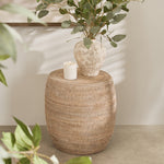 Charles Ted Kempsford Whitewash Rattan Drum Stool in Pale Rattan