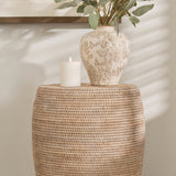 Whitewashed Rattan Stool with Natural Woven Texture