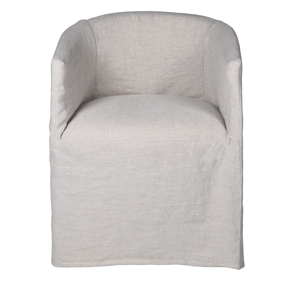 Natural Linen Upholstered Dining Chair with Skirted Base