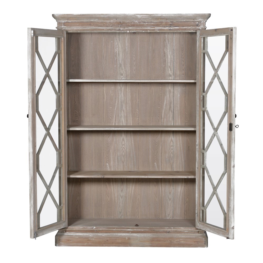 Double fronted reclaimed pine cabinet with fretwork glass doors
