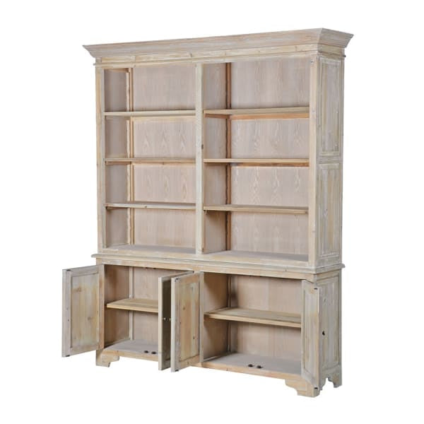 A striking double fronted cabinet made from old pine and finished in a pale tone.